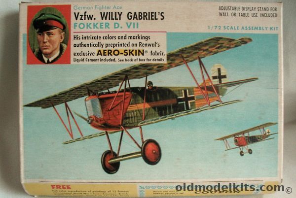 Renwal 1/72 Fokker D-VII Aeroskin - Vzfw. Willy Gabriel's Aircraft -  (DVII), 270-69 plastic model kit